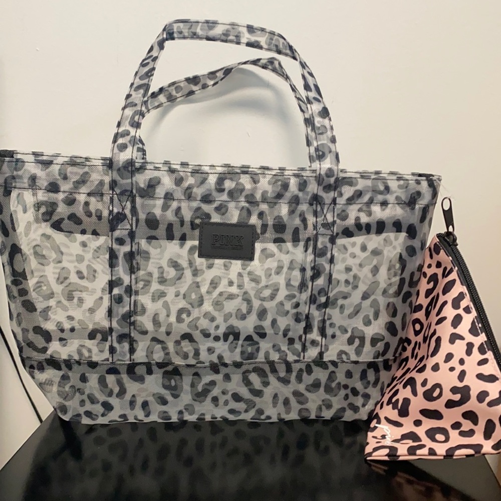 Victoria’s Secret Pink mesh leopard print tote